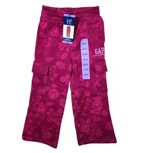 Gap Kids Girls Fleece Pants XS 5/6 Pink Floral Cargo Pockets Joggers